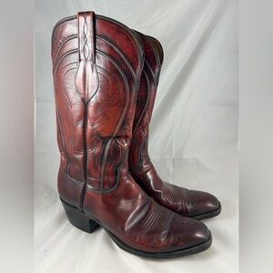 Lucchese San Antonio 1483 Vintage Oxblood Cherry Goatskin Leather Boots Size 10D